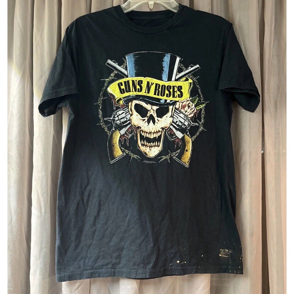 Guns N' Roses Shirt Mens Size Small Faded Black Rock & Roll Band Skull